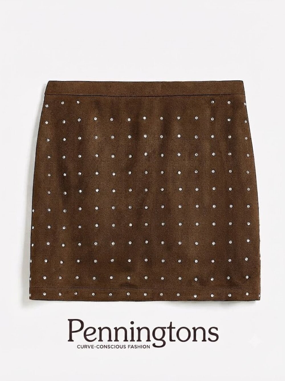 Brown Faux-Suede Mini Skirt with Rhinestones-NWT-PLUS SIZE – Pennington’s
